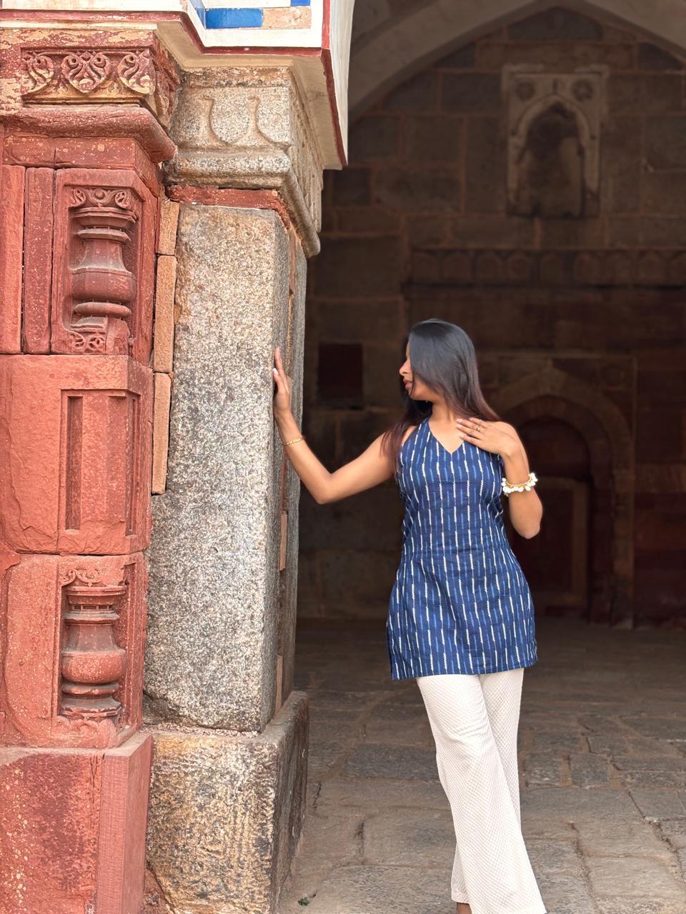 Nazakat- Blue Halter Kurti