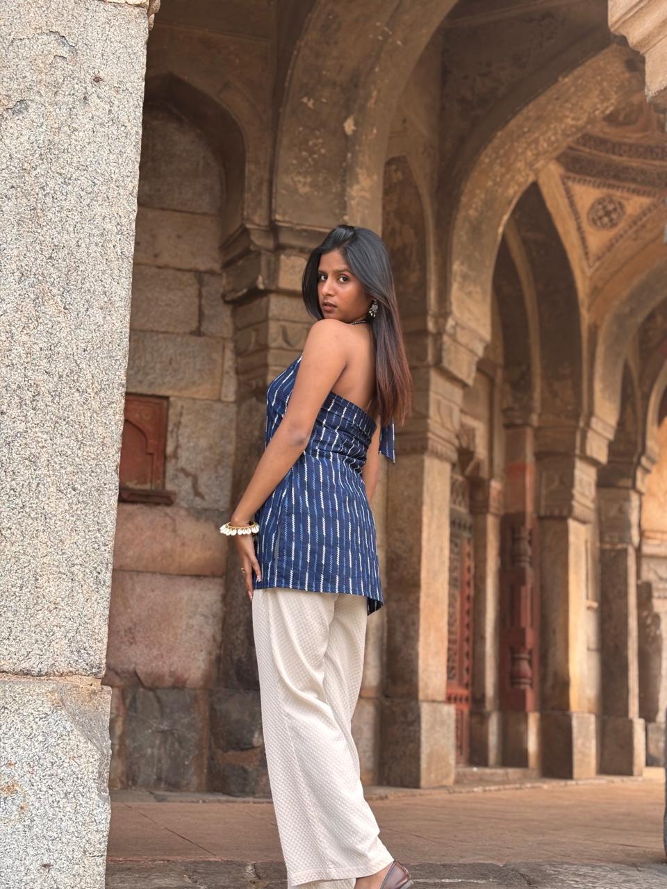 Nazakat- Blue Halter Kurti