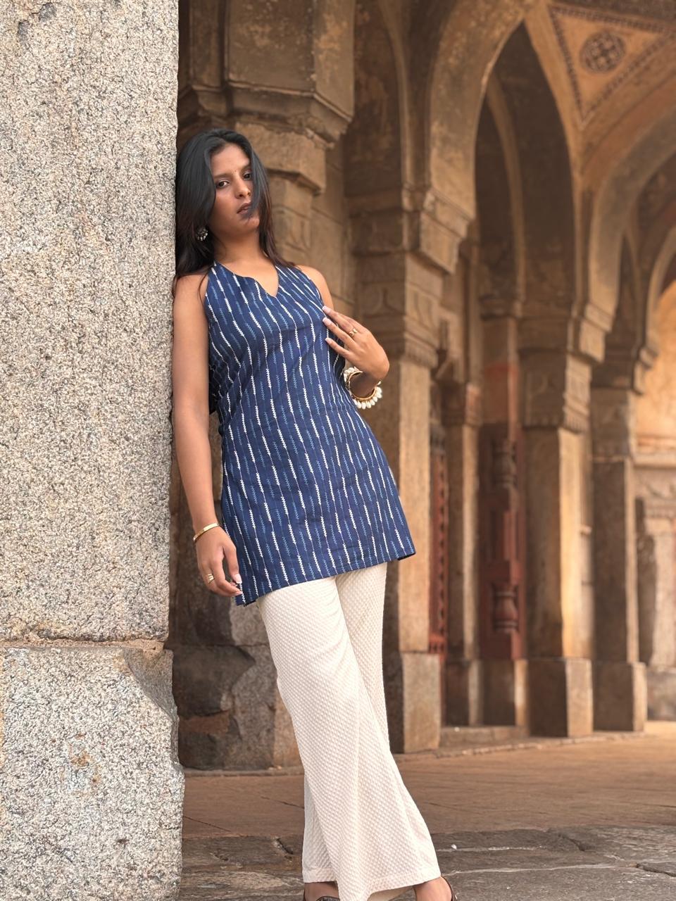 Nazakat- Blue Halter Kurti