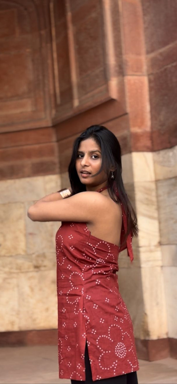 Nazakat- Deep Red Halter Kurti